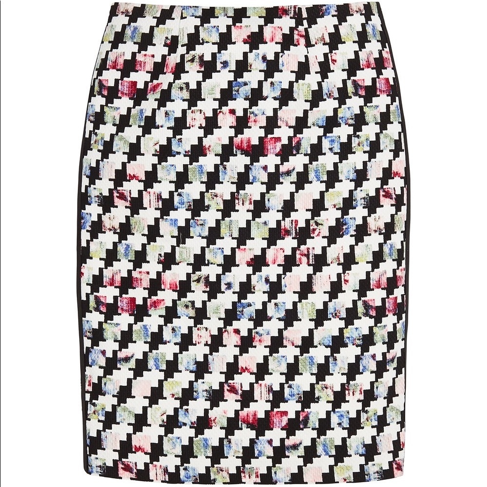 Houndstooth Mixed Print Pencil Skirt - Picture 2 of 4